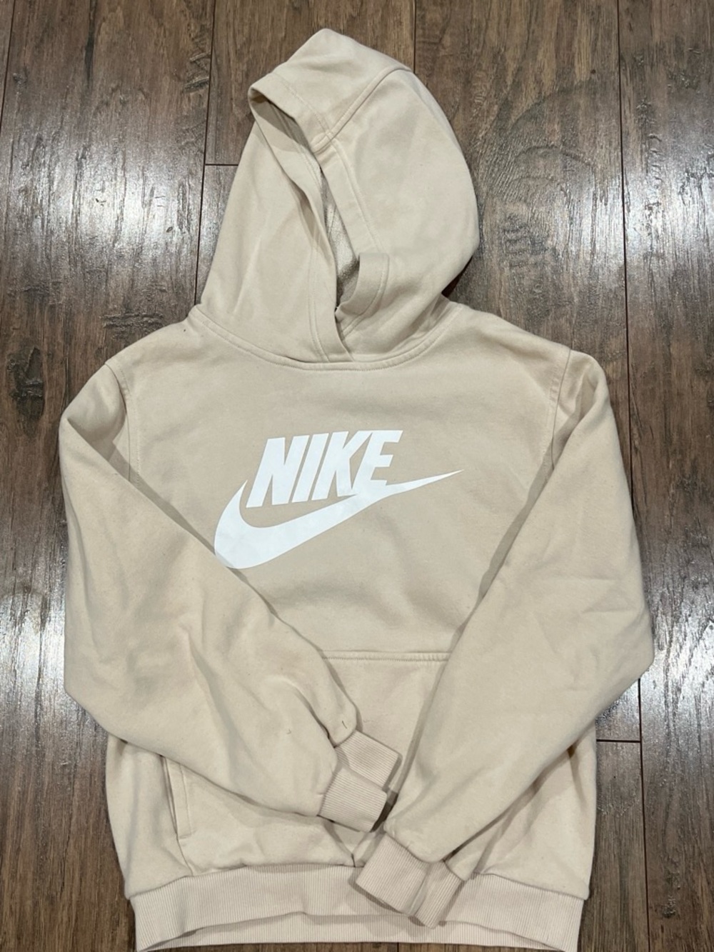 Nike Beige Kids Pullover Hoodie with White Swoosh